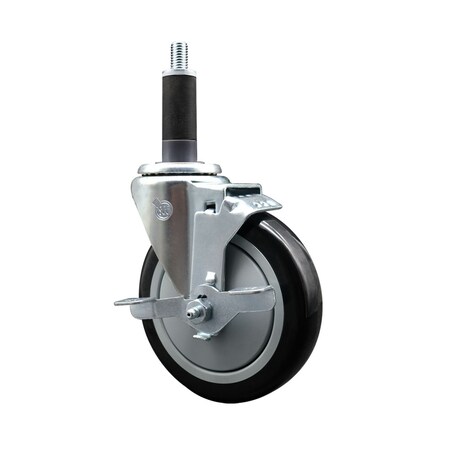 Service Caster 5'' Black Poly Swivel 1'' Expanding Stem Caster with Brake SCC-EX20S514-PPUB-BLK-TLB-1